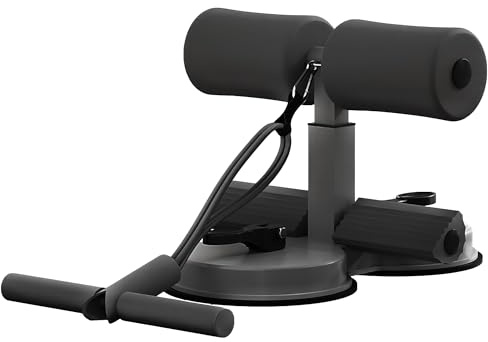 ZUFUMI Sit Up Bar,Portable Adjustable Sit Up Floor Holder with 2 Strong Suction Cups and 1 Resistance Band,Situp Bar Assistance Device for Ab Workouts,Sit-Ups & Core Exercises,Home Office Gym (Black)