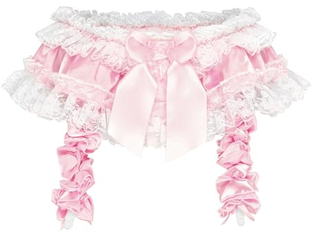 Satini Con volant Pizzo Femminuccia Setoso Raso Giarrettiera Reggicalze cintura Lingerie Mutandoni (Rosa pastello, XXL)