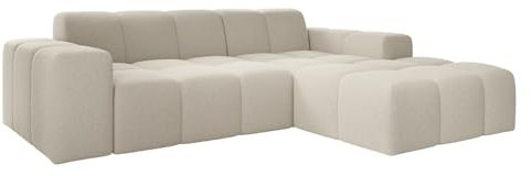 Juskys Sofa Merano Rechts - Ecksofa 3 Sitzer, Wohnzimmer Couch, in L Form, kleine Eckcouch, mit Ottomane, 245 cm breit - Bouclé-Gewebe, Creme