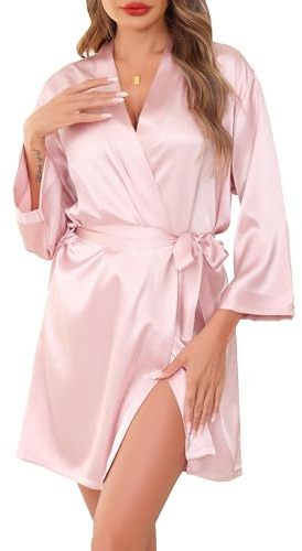 Sopesil Damen satin badmantel unisex morgenmantel Seide Leicht Kimono brud V-Ausschnitt Morgenmantel für Spa Haus und Hotel S-XXL
