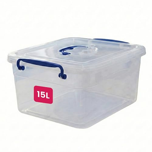 STL Heavy-Duty Clear Plastic Storage Box with Lid, Stackable Storage Container for Home, Office, Kitchen, Toys, and Goods, Secure Clip-Lock Lid, Durable & Transparent Design (15ltr)