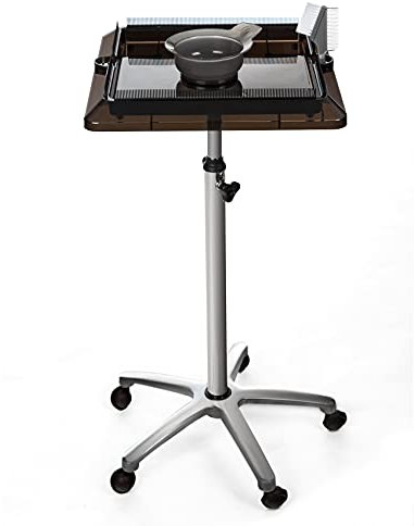 Juroupi Aluminum Alloy Hair Extension Tray Salon Tray Wig Stand with Comb-teeth Around Adjustable Height Movable Rolling Tray Instrument Storage Cart Station for Hair