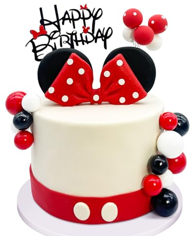 Tarocynn 20Pcs Mouse Birthday Cake Topper with Bows and Ears Happy Birthday Party Baby Shower Decorations Supplies