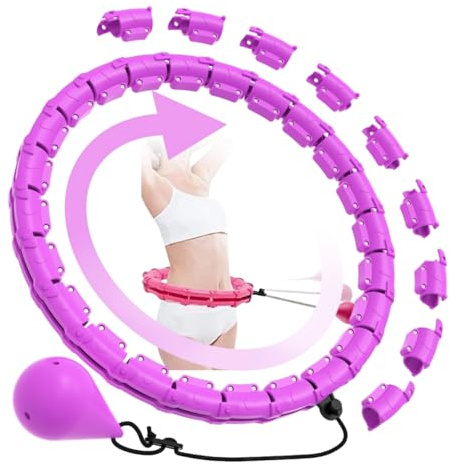 Weighted Hula Circle Hoops for Adults Weight Loss, Infinity Hoop Fit Plus Size 47 Zoll 24 Glieder, Übungs-Hoola Hoop Geeignet für Frauen und Anfänger, Smart Detachable Ab Trainer (Lila)