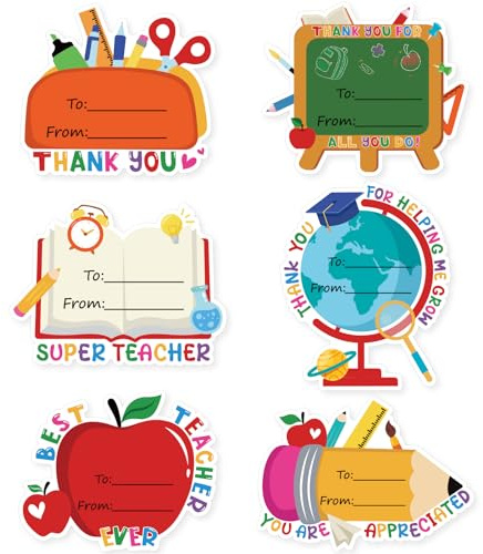 36Pcs Thank You Teacher Stickers, Teacher Appreciation Gifts Labels, Self-Adhesive Name Tags for Teachers Day End of the Year Retirement Envelope Seals Gifts Cards Wrap Decorations (Shape A)