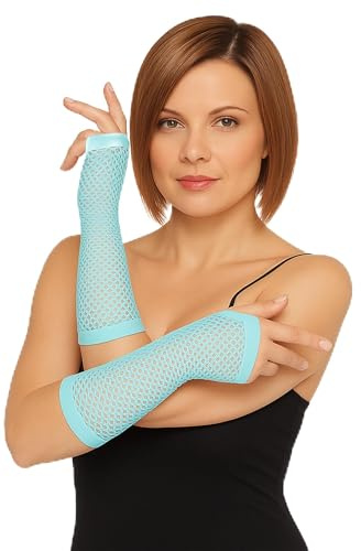 The Fancy Dress 3 Pairs Neon Lace Fingerless Fishnet Gloves - 80s Retro Theme Party Fish Net Mesh Arm Sleeves For Disco Dance Halloween Costume Accessories