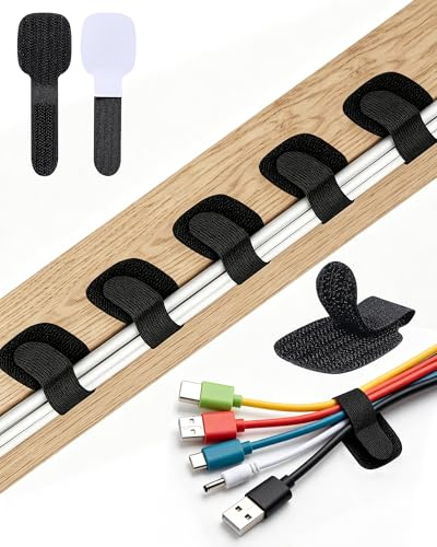 AGPTEK 80 bridas de gancho y bucle, correas autoadhesivas para cables debajo del escritorio, organizador de cables reutilizable para escritorio, hogar, oficina, organización debajo de la mesa (negro)
