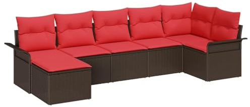 vidaXL Trädgårdsoffset 7 st Beige konstrotting | Flexibelt arrangemang för ditt utrymme, Unik textur som ger en härlig känsla, Kuddar som klara utomhuslivet