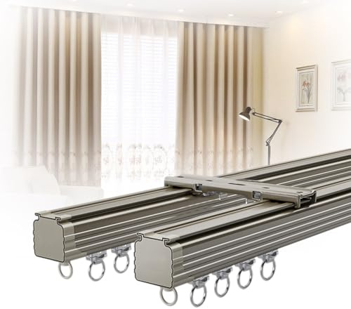 Dubbel AIN Trac vägg/takmontering tyst glidskenesystem – 490 cm champagne aluminiumdelare för kontor/hem – 120/240/350/400/500 cm alternativ tillgängliga