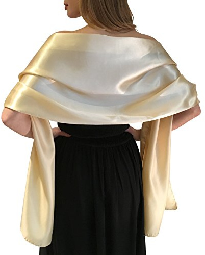 Central Chic Seiden-Schultertuch, für Hochzeiten, Stola, Pashmina-Schal für Braut, Brautjungfern in Elfenbein, Weiß, Schwarz, Blau, Silber, Gold, Rosa, Grau, Grün Gr. bis 3 Monate, champagnerfarben / goldfarben