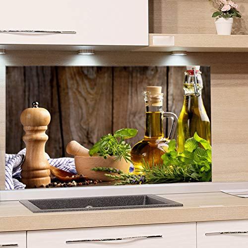 GRAZDesign Spritzschutz Glas für Küche Herd, Bild-Motiv grün Kräuter Provinz mediterran, Küchenrückwand Glas Küchenspiegel Glasrückwand / 60x40cm