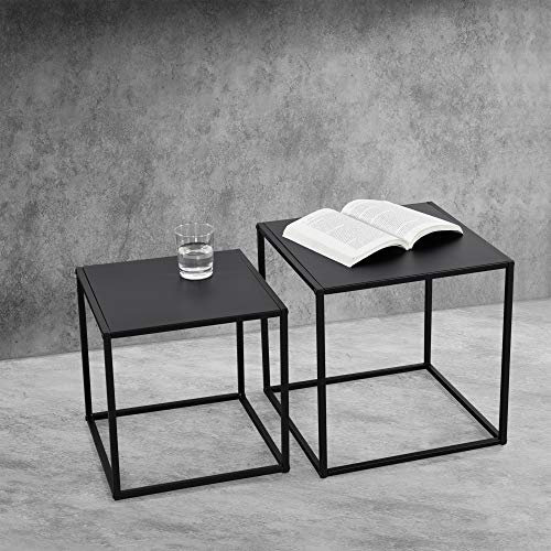 [en.casa] Beistelltisch Set Morsum Sofatisch 2er Set Couchtische Kaffeetisch in quadratischer Form Nachttisch Deko Tisch Metallgestell Industriedesign Schwarz