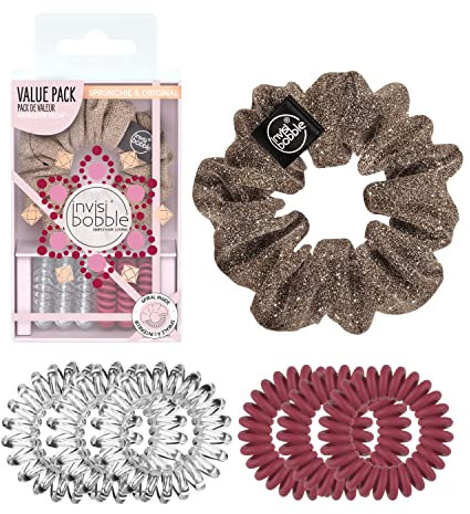 Invisibobble Set Goldenes Haargummi & Transparent und Weinrot x6 I Limited Edition British Royal
