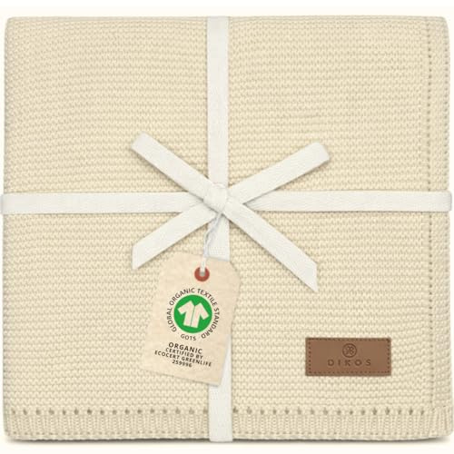 DIKOS® Coperta per neonati, 100% cotone biologico, coperta per neonati, per tutto l'anno, coperta per bambini, idea regalo per la nascita (crema)