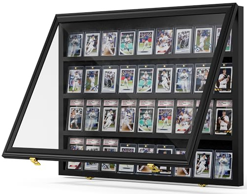 Mlikero Baseball Card Display Case, 36 Graded Card Display Frame Lockable, Trading Card Display with UV Protection Sports Card Display Case for Baseball Cards, Football Cards, Sports Cards