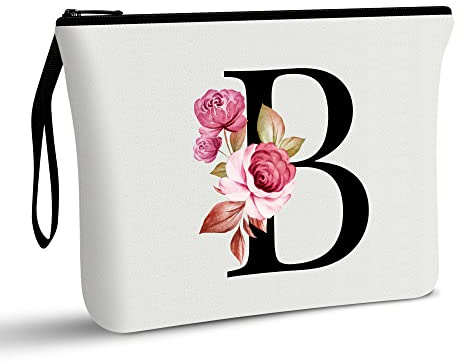 A-Z Personalized Makeup Bag, Birthday Gifts for Women Mom Bridesmaid (B) | Initial Gifts for Best Friend, Bride Girls, Cosmetic Bag