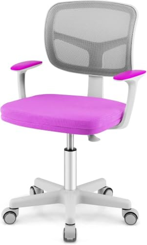 GOPLUS Skrivstol barn, höjdjusterbar barnsnurrstol, sitthöjd 40–54 cm, barnkontorsstol med ryggstöd, armstöd, ergonomisk ungdomsstol för 3–10 år (lila)