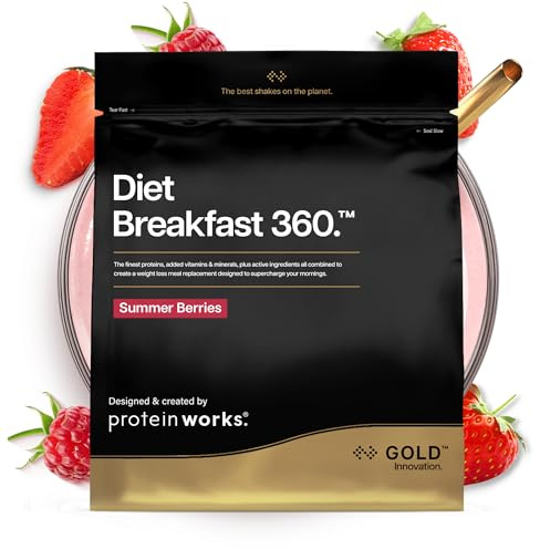 Protein Works | Diet Breakfast 360 - Gold, Summer Berries, 18 Servings, 1kg | Diet Meal Replacement Shake, Supports Weight Loss, Added Caffeine, Green Tea Extract, Yerba Mate, 24 Vitamins & Minerals