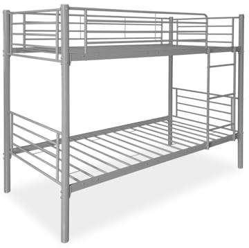 amuéblate online - Letto a castello rinforzato completo di ringhiera e scala metallica, modello Guadiana, struttura tubolare, pratica e funzionale, 90 x 190
