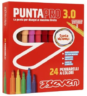 SEVEN Puntapro 3.0 skolpennor – låda med 24 st, färgmarkörer, supertvättbara, barn och tonåringar