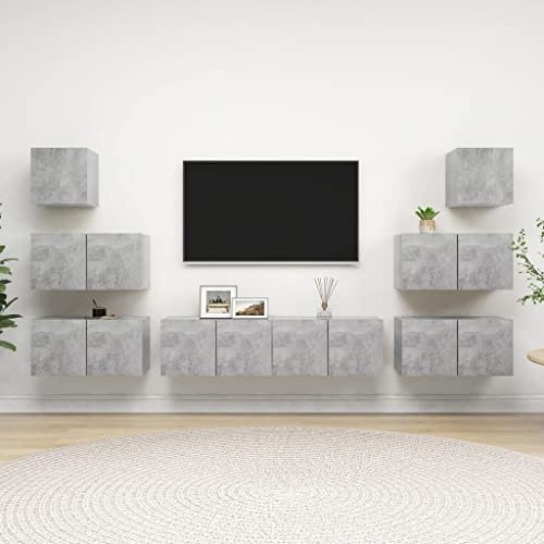 ShGaxin 3079134 Ensemble de 8 meubles TV en aggloméré gris béton, meuble TV, meuble TV, modules de salon, meuble de salon moderne