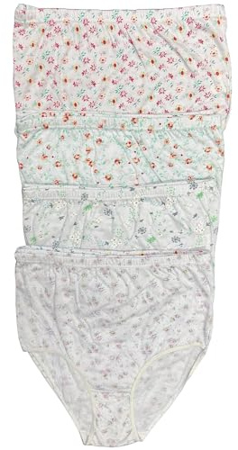 N R TEXTILES Ladies Floral Briefs PLUS SIZE 100% Cotton Full Comfort Underwear Pastel Panties for Women Assorted 12 Pack, UK Size to 6XL