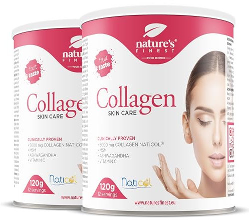 Nature's Finest by Nutrisslim Collagene Skin Care con Naticol, MSM, Vitamina C e Ashwagandha, Collagene Marino Puro, Collagene da Bere il Migliore per Capelli, Pelle e Unghie, Polvere