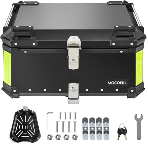 MOCOERL Top Box da Moto, 45 l, wasserdicht, per Motorrad, per Casco, Bagagli, Con serratura di sicurezza, bauletto, Con supporto posteriore e piastra di Base (WX-H65)