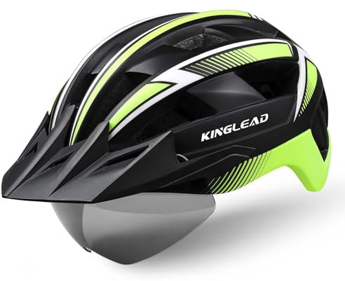 KINGLEAD Fahrradhelm mit Visier für Herren Damen - Leichte Fahrradhelm mit Magnetischem Brille und USB Aufladung LED Licht, Rennradhelm für Erwachsenen Herren Damen