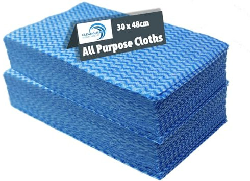 Sanisafe 100 Blue Disposable Cleaning Cloths – All Purpose, Strong & Absorbent Reusable Wipes – Kitchen, Household, Catering Surface Towels – Non-Woven Multi Surface Use