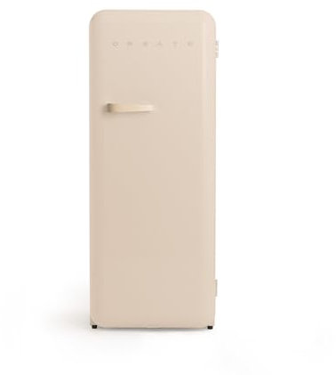 CREATE / RETRO FRIDGE 150 SAND/Réfrigérateur sable avec poignée sable et congélateur 281L / 102W, faible consommation, 150 cm, 3 étagères, régulateur de température, 60x60x150 cm