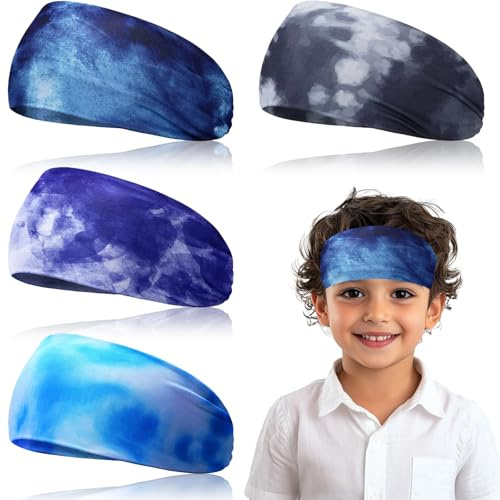 Fascia Sportiva per Capelli Bambini 4 Pezzi Fascia Elastica Capelli Bambino Fasce Tergisudore Anti Sudore Fronte Bandeau Cheveux Running Testa Estiva Attività All'Aperto, Accessori Quotidiana (B, B)