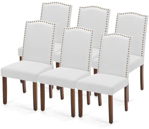 DUMOS Upholstered Dining Chairs，Set of 6 Fabric Dining Room Kitchen Chair with Nailhead Trim and Wood Legs, Modern Side Chairs for Living Light Grey