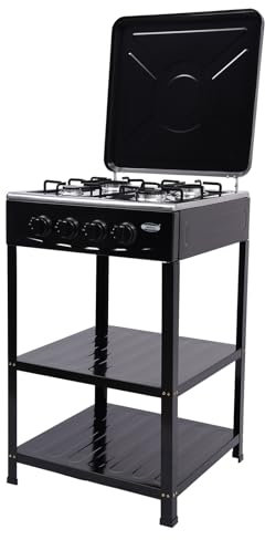 Placa de cocina de gas de 4 fuegos, con armario doble, placa de cocina independiente, cocina de gas, estufa de gas al aire libre, para camping, viajes, senderismo