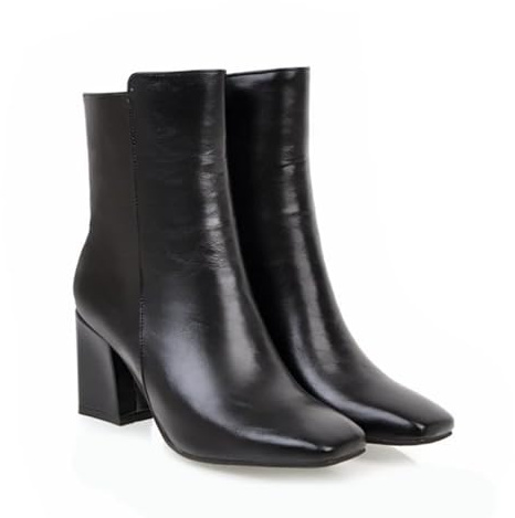 OTMYIGO Botas de tacón Alto y Grueso para Mujer, Botines con Cremallera y Punta Cuadrada, Botines Informales y Formales.,Negro,39 EU