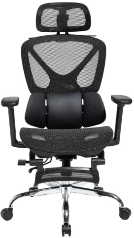 Ya-Home Sedia Ufficio Sedia Ergonomica Sedia Scrivania con Supporto Lombare Poltrona Girevole con Braccioli e Poggiatesta Sedie Computer Regolabile in Altezza con Poggiapiedi, Nero
