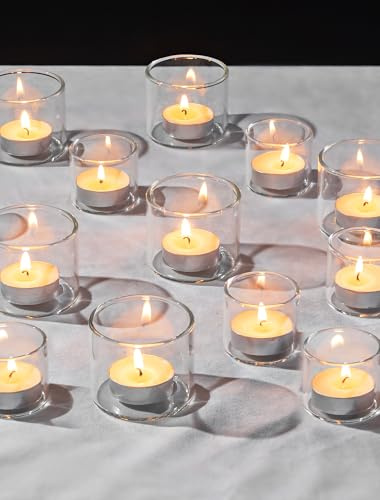 Romadedi Glass Tealight Holders for Table: Set of 12 Clear Votive Candle Holder for Wedding Centerpiece Small Tea Light Holders for Birthday Party Christmas,S+L (4.5 cm × 4 cm / 5.5 cm × 5 cm)