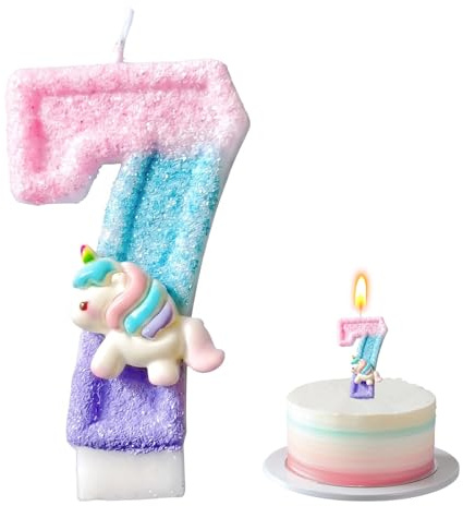 Velas De Cumpleaños Con Números De Unicornio - Vela Cumpleaños Niña - Decoración De Tarta - Regalos De Unicornio Para Niñas - Velas Con Números (Número 7)
