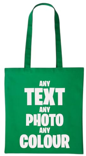 Bottle Green, One Size, Personalised Cotton Tote Bag with Long Handles, Custom Text Photo Design Shopper Bag, Reusable Shoulder Carry Tote for Gifts, Events, School, Work and Everyday Essentials