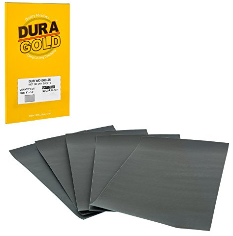 Dura-Gold Premium 1500 Grit Wet or Dry Sandpaper Sheets, 5-1/2 x 9, Box of 25 - Car Color Sanding, Detailing, Polishing Automotive, Woodworking Wood Furniture, Metal Finishing Hand Sand Block Sander