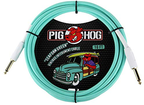Pig Hog Vintage Serie Instrumentenkabel, Seafoam Green, 3m/10ft, 6.35 (1/4”) auf 6.35 (1/4”), Hochwertige Qualität, Gewebt