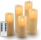 LED Flammenlose Kerzen echtwachs led kerze : Set von5 Batteriebetriebene Kerzen D2.2xH 5.5 66.5 78 Echtwachssäule Kerzen Flackern mit Fernbedienung und Timer-Steuerung Elfenbein Farbe（5x1)