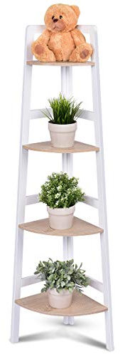 COSTWAY Mobile ad Angolo, Scaffale Angolare a Ripiani in MDF Ecologico per Soggiorno Bagno Studio, Bianco (4 Ripiani)