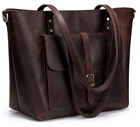 S-ZONE Women Vintage Genuine Leather Tote Bag Large Shoulder Purse Work Handbag