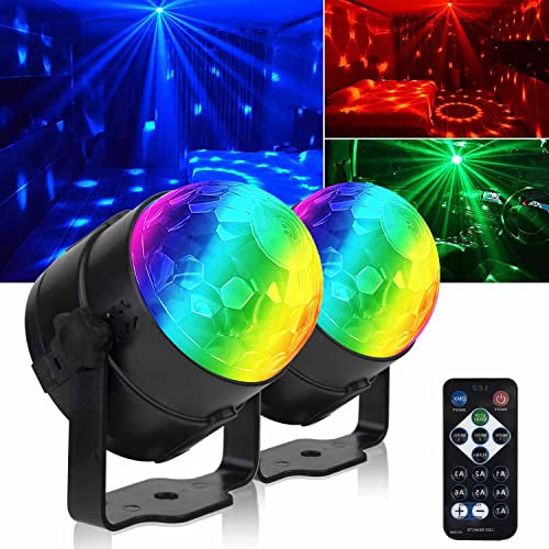 【Pack of 2】 Disco Lights, with 4M/13ft USB Power Cable, 360°Rotation Sound Activated Disco Ball Light, 3W RGB, with Remote Control for Kids Birthday Dance Party