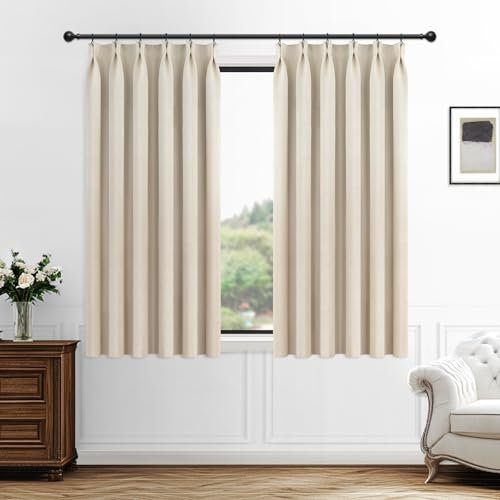 MRTREES Beige Blackout Curtains 90 Drop, 2 Panels Thermal Curtains Pencil Pleat for Bedroom Living Room, 46x90 Inch 117x228 CM, Beige