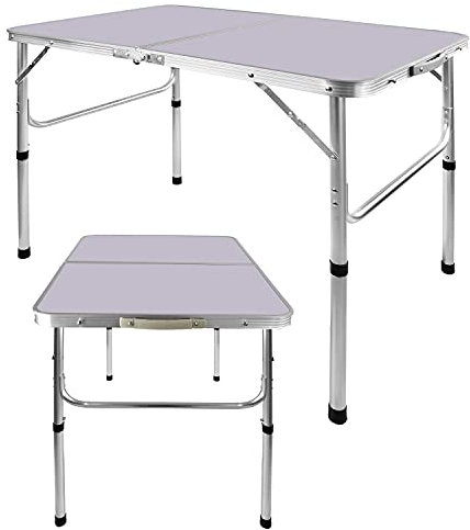 Autofather Tavolo pieghevole da campeggio in alluminio, 90 cm, portatile, regolabile in altezza, rettangolare, tavolo da picnic per interni, cucina, cena, catering, buffet