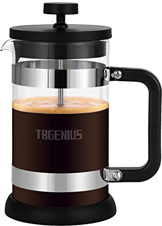 TBGENIUS French Press Coffee Maker 21 oz, Cold Brew Heat Resistant Thickened Borosilicate Coffee Pot, Coffee Presses 600 ml, Tea and Frothed Milk Press (Black，21Ounce)