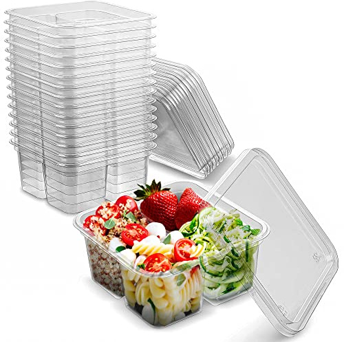 MT Products Clear 4 Compartment Meal Prep 6 x 6 - Disposable Divided Bento Box (Pack of 15) - Made in the USA