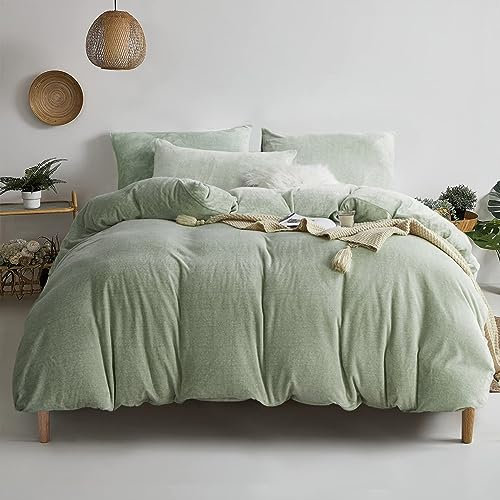 Damier Winter Plüsch Bettwäsche 135x200cm 4teilig Grün Warm Cashmere Coral Fleece Bettwäsche Set mit Reißverschlussund 2 Kissenbezüge 80 x 80cm